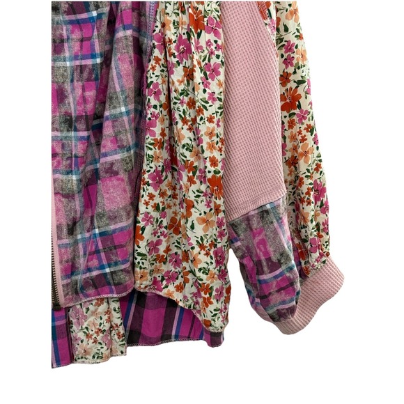 POL Floral Patchwork Pink Waffle Hoodie Full Zip Oversized Womens Small Boho - Picture 5 of 11